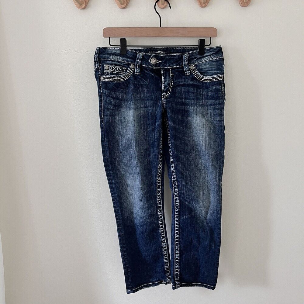 Silver Jeans Tuesday Low Capri Blue Denim Thick Stitch Country Western - Size 29